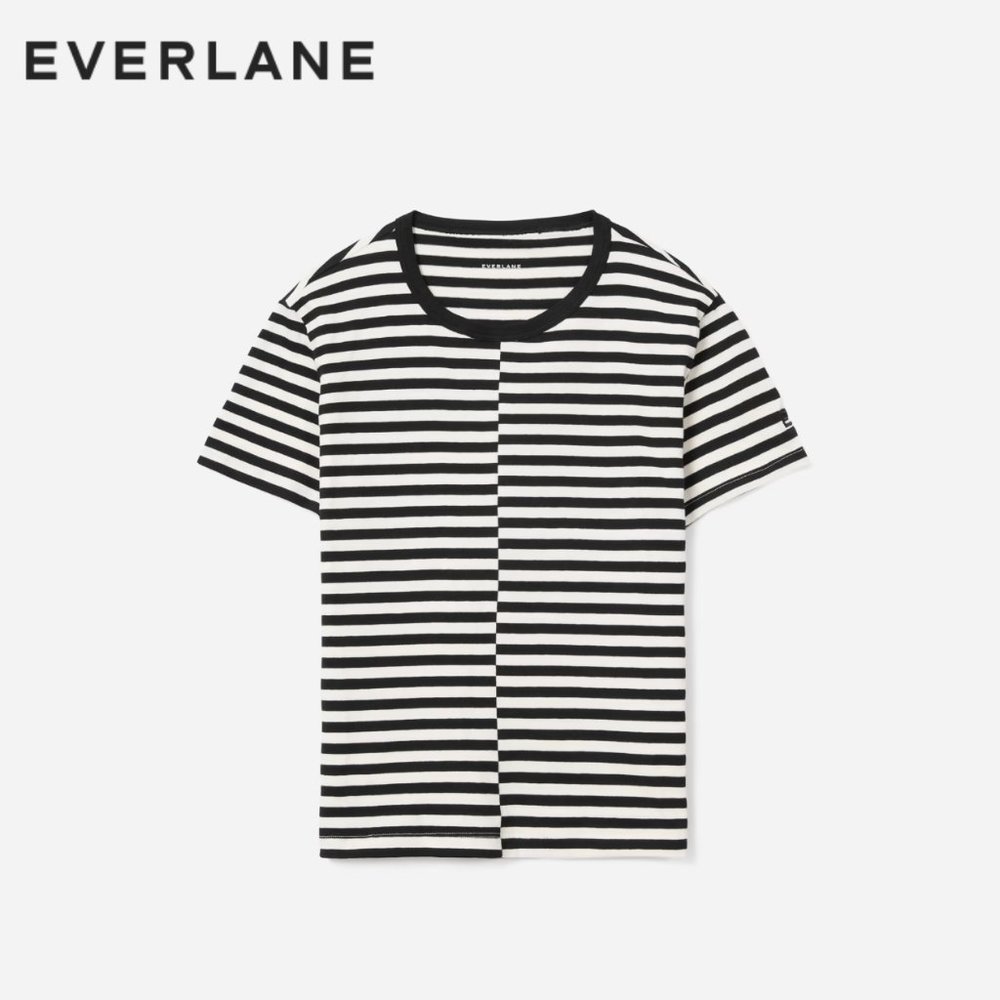 Everlane  The Organic Cotton Box-Cut Tee. black and white striped  S